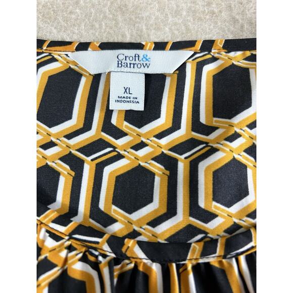 Croft & Barrow Blouse Sz XL Long-Sleeves Geometric Print Black Gold Top Loose - Picture 4 of 7